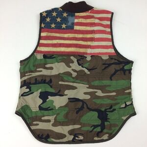 Denim & Supply Ralph Lauren Green Camo Quilted Vest with Flag Back